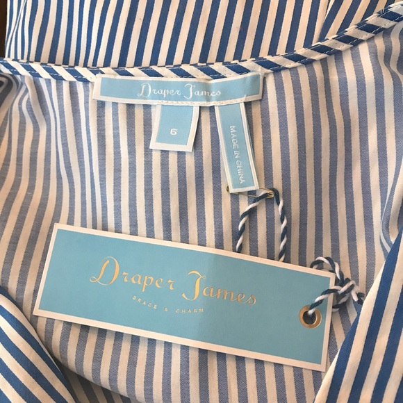 🔴 4/$15 Draper James Cotton Blue White Stripe Ruffle Front Blouse size 6 NWT - Picture 13 of 15